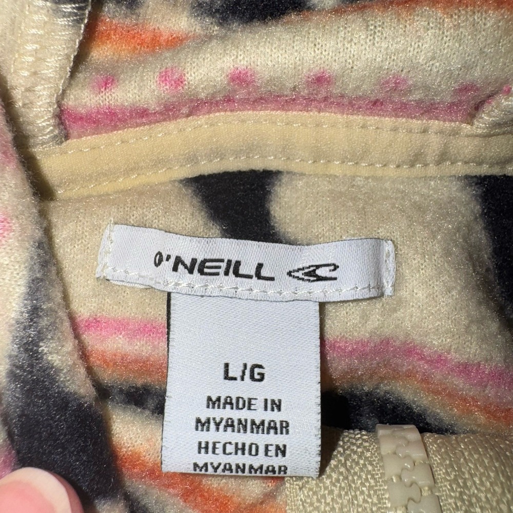 O'Neill Hoodie Woman's Sz Large Beige Aztec Fleece Quarter Zip Pullover Tribal - Picture 2 of 13